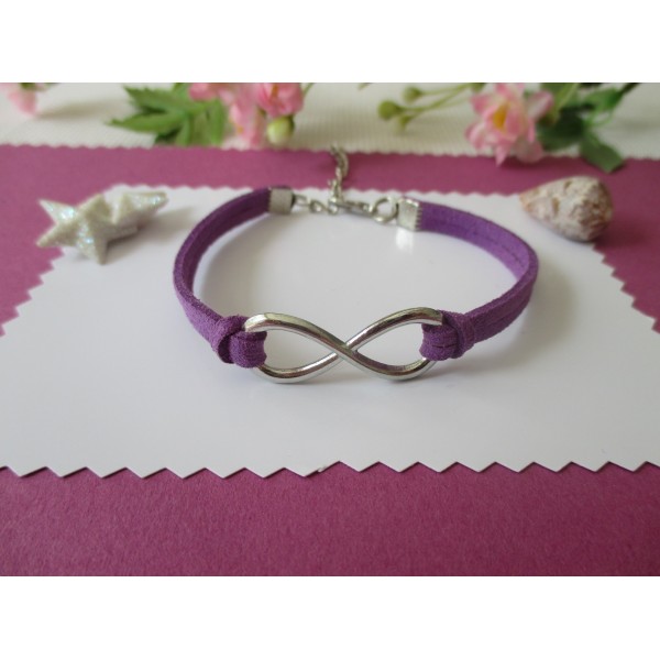 Kit de bracelet suédine violet et lien infini platine - Photo n°1