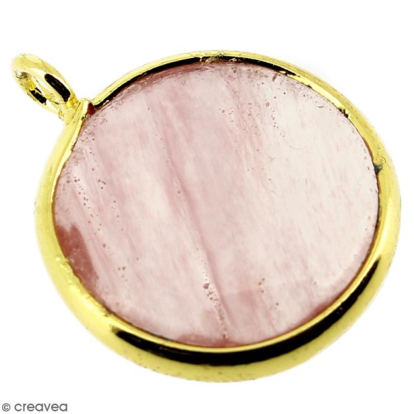 Breloque rose avec pierre - 15 mm de diamètre - Photo n°1