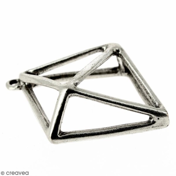 Pendentif Diamant Argenté vieilli en métal - 30 x 30 mm - Photo n°2
