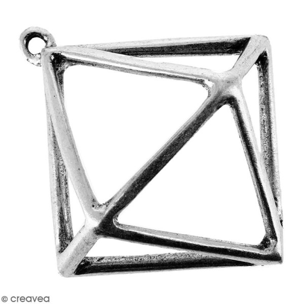 Pendentif Diamant Argenté vieilli en métal - 30 x 30 mm - Photo n°1