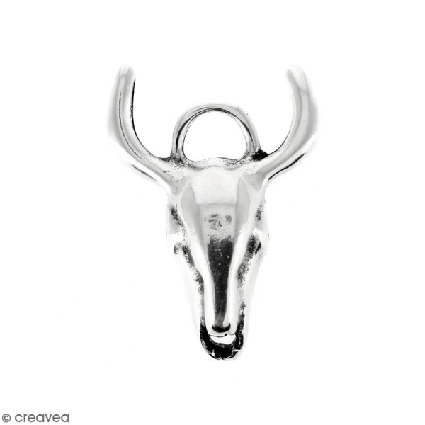 Pendentif Tête de taureau Argenté vieilli en métal - 28 x 36 mm - Photo n°1