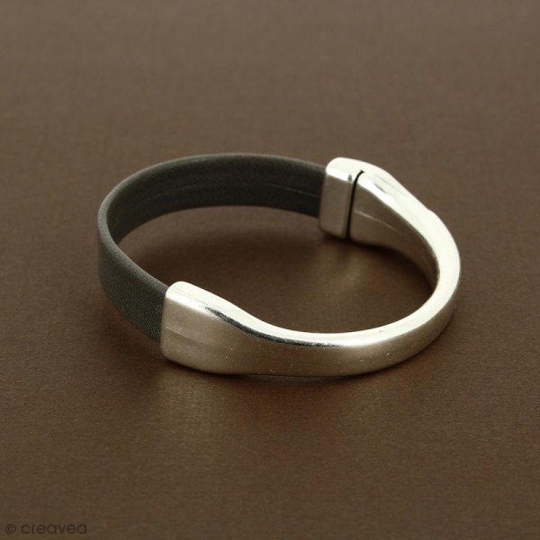 Demi-bracelet Argenté à fermoir aimanté - 105 mm de diamètre - Pour cuir plat 10 mm - Photo n°2