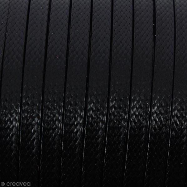 Cordon synthétique plat Noir effet reptile 2 mm - Vendu au mètre (sur mesure) - Photo n°1