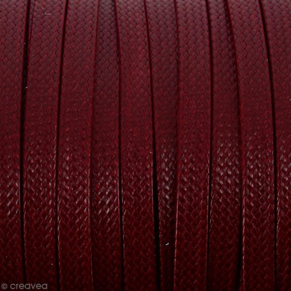 Cordon synthétique plat Rouge foncé effet reptile 2 mm - Vendu au mètre (sur mesure) - Photo n°1