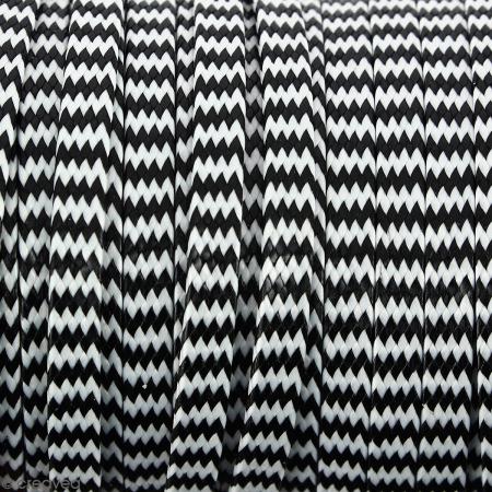 Cordon bicolore plat en polyester 5 mm - Noir et blanc - Vendu au mètre (sur mesure)