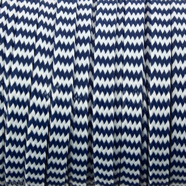 Cordon bicolore plat en polyester 5 mm - Bleu et blanc - Vendu au mètre (sur mesure) - Photo n°1