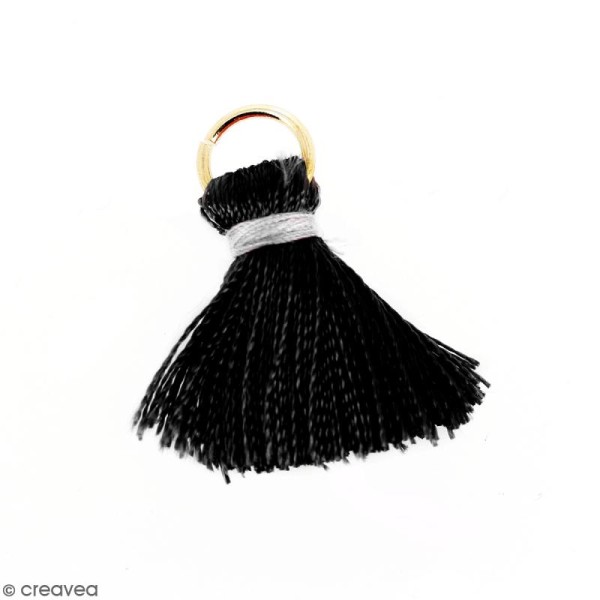 Pompon Noir et gris en soie artificielle avec anneau doré - 20 mm - Photo n°1