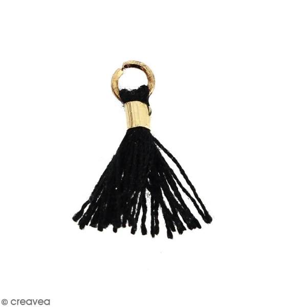 Pompon Noir en coton avec anneau Doré - 10/12 mm - Photo n°1