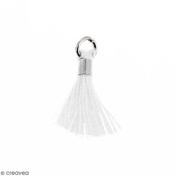 Pompon Blanc en coton avec anneau Argenté - 10/12 mm - Photo n°1