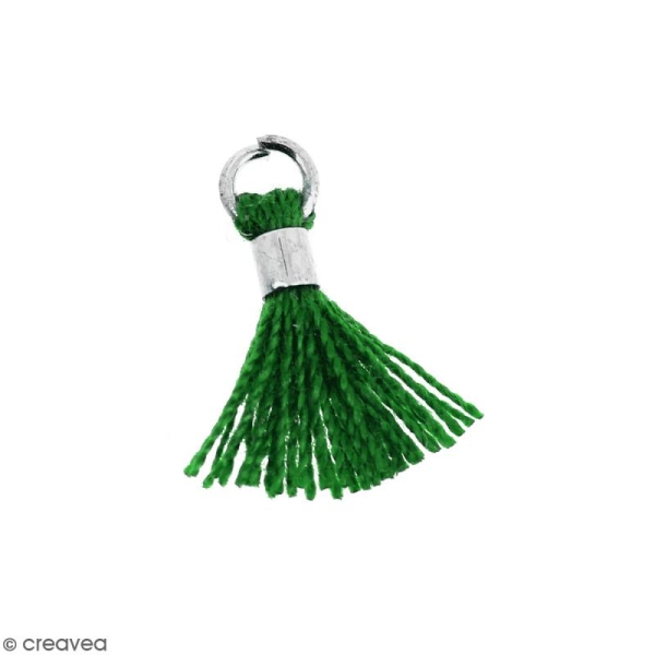 Pompon Vert en coton avec anneau Argenté - 10/12 mm - Photo n°1