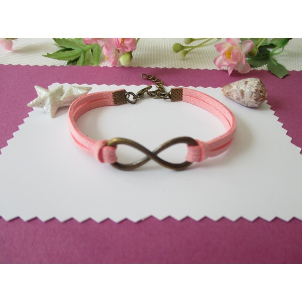 Kit de bracelet suédine rose et lien infini bronze - Photo n°1