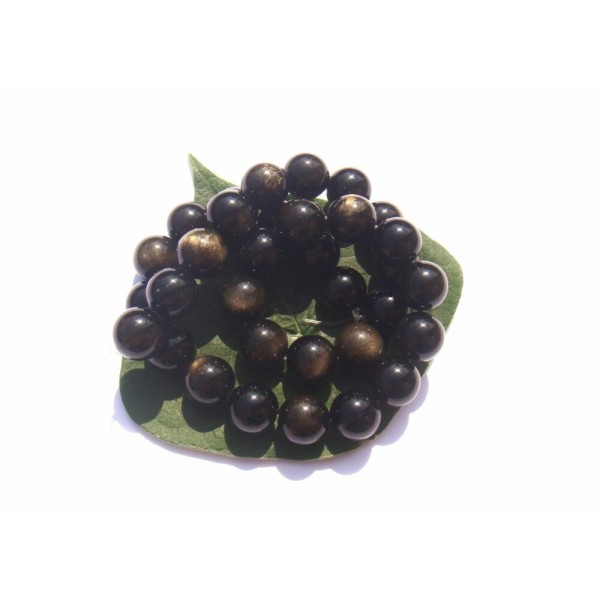 Obsidienne dorée : 7 perles 12 MM de diamètre - Photo n°1