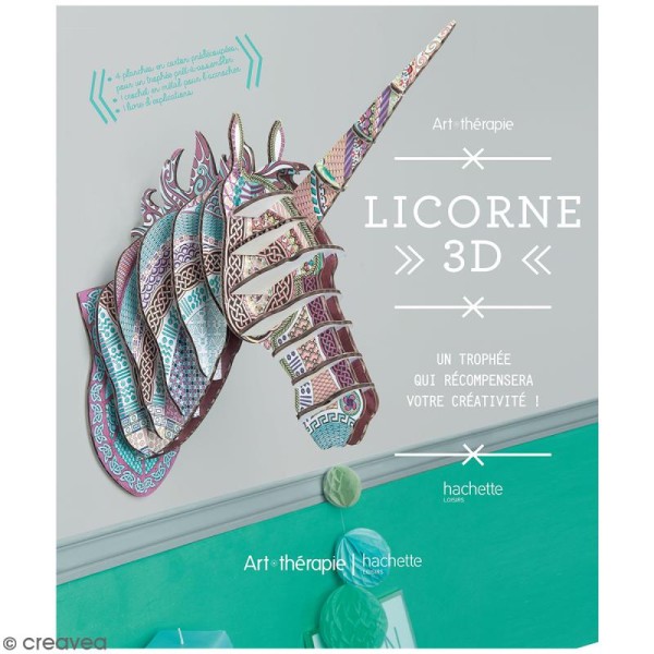 Trophée Licorne 3D à colorer et à monter - Avec livre et accessoires - Photo n°1