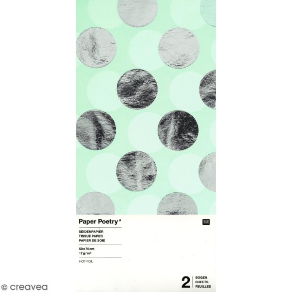 Papier de soie - Pois argentés sur fond vert menthe - 50 x 70 cm - 2 pcs - Photo n°1