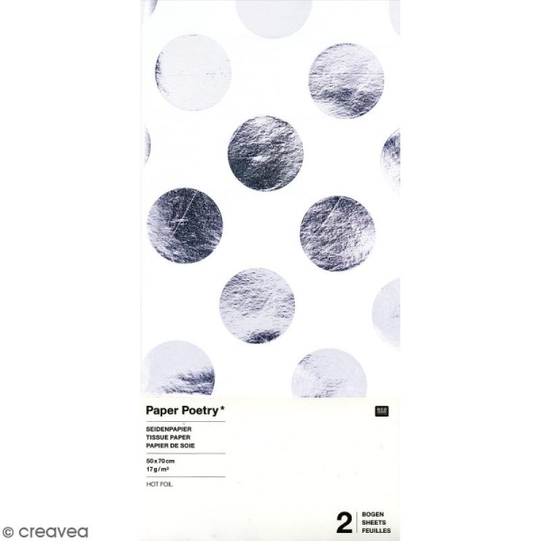 Papier de soie - Pois argentés sur fond blanc - 50 x 70 cm - 2 pcs - Photo n°1