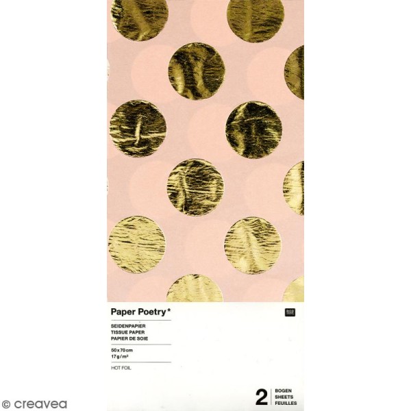 Papier de soie - Pois dorés sur fond rose - 50 x 70 cm - 2 pcs - Photo n°1