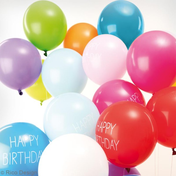 Ballons de baudruche Happy Birthday Rico Design YEY - Multicolore - 30 cm - 12 pcs - Photo n°2