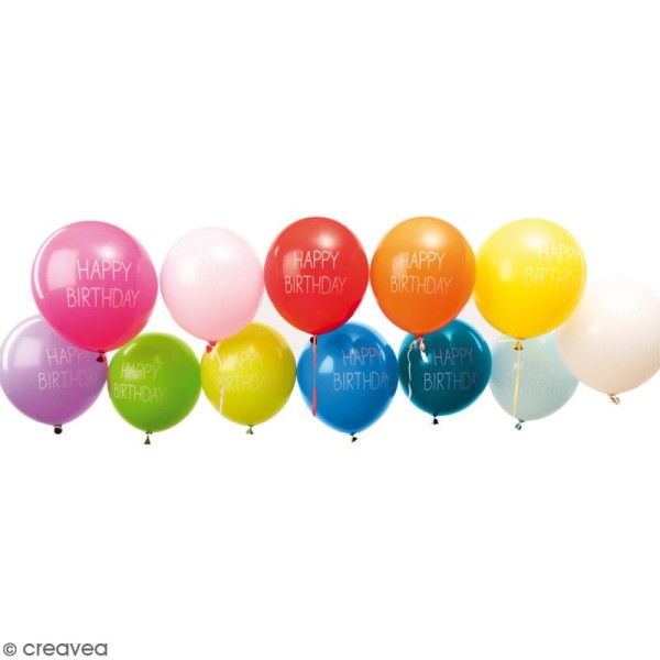 Ballons de baudruche Happy Birthday Rico Design YEY - Multicolore - 30 cm - 12 pcs - Photo n°1