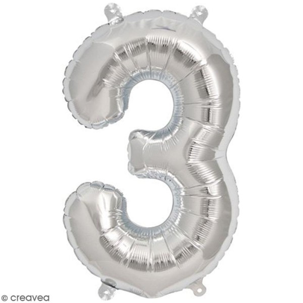 Ballon Aluminium - Chiffre 3 - Argenté - 1 pce - Photo n°1