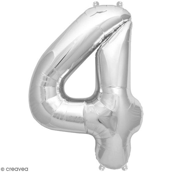 Ballon Aluminium - Chiffre 4 - Argenté - 1 pce - Photo n°1