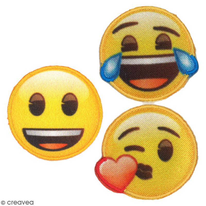 Stickers Ecussons 3 Pcs Emoji Content Mort De Rire Bisou 35 Mm Etiquette Thermocollante Creavea
