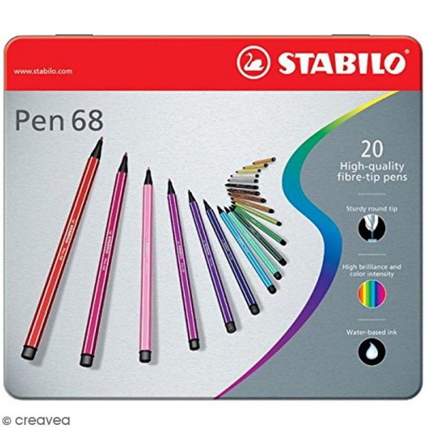 Stabilo Pen 68 - Etui en métal de 20 feutres - Couleurs assorties - Photo n°1