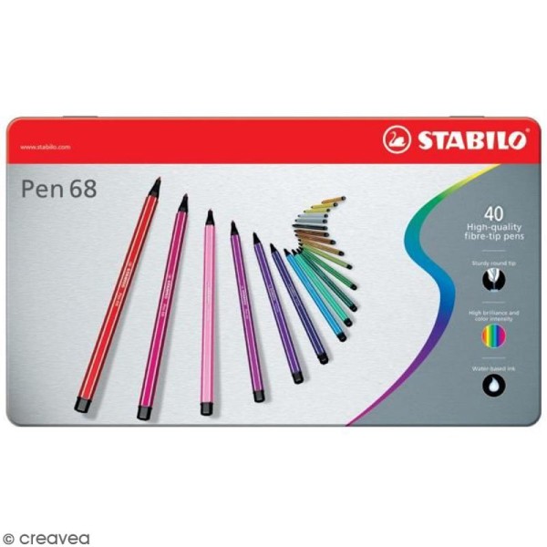 Stabilo Pen 68 - Etui en métal de 40 feutres - Couleurs assorties - Photo n°1
