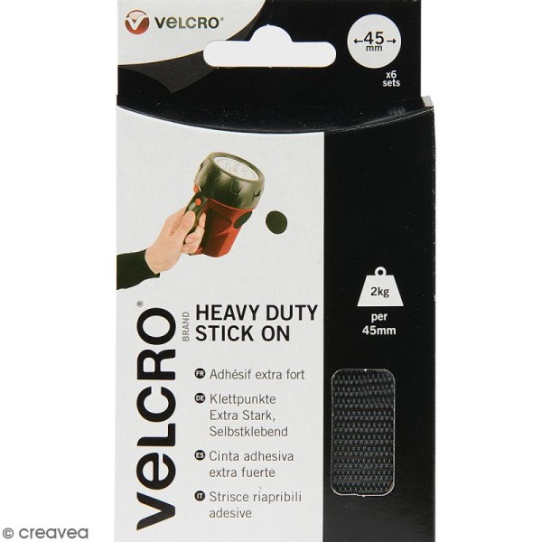 Pastilles Velcro - A coller - Fixation extrême - Noir - 45 mm - 6 pcs - Photo n°1