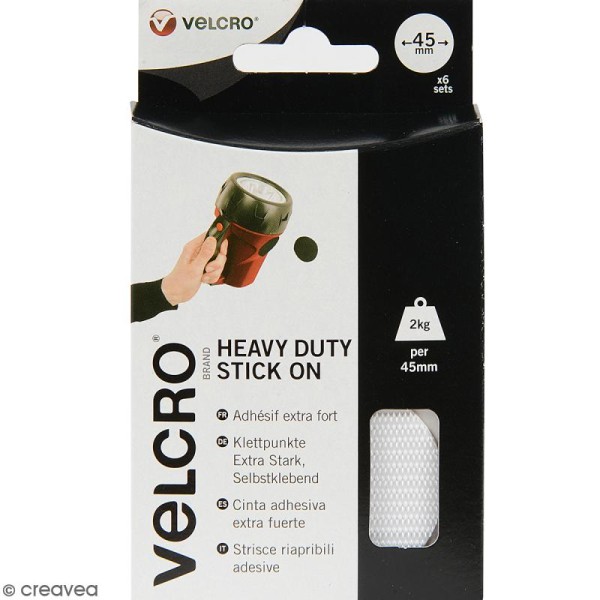 Pastilles Velcro - A coller - Fixation extrême - Blanc - 45 mm - 6 pcs - Photo n°1