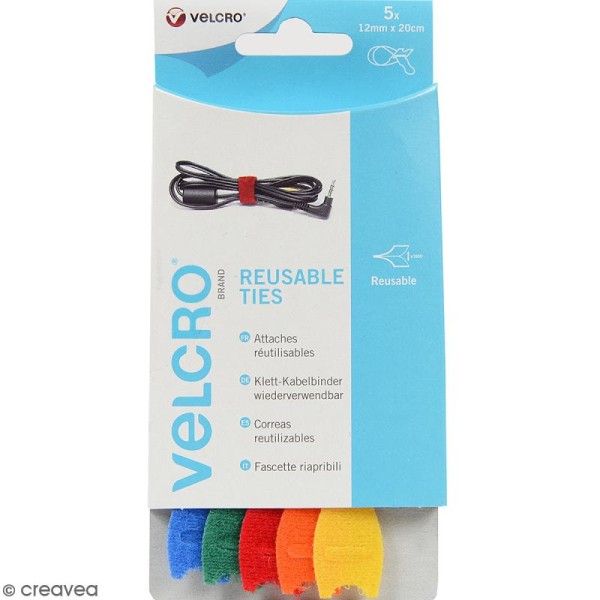 Attaches Velcro et feutrine pour câbles - Multicolore - 12 mm x 20 cm - 6 pcs - Photo n°1