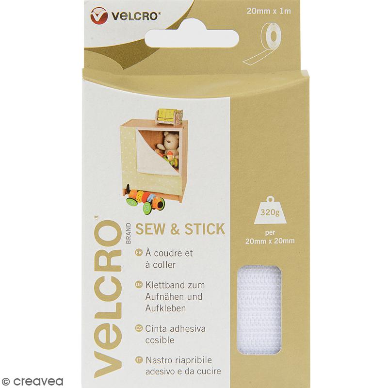 Ruban Velcro pour tissus - A coller ou à coudre - Blanc - 20 mm x 1 m -  Velcro à coudre - Creavea