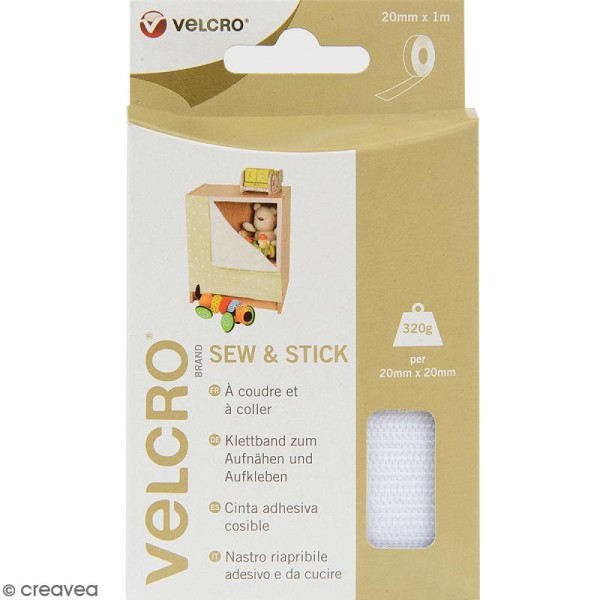 Ruban Velcro pour tissus - A coller ou à coudre - Blanc - 20 mm x 1 m - Photo n°1