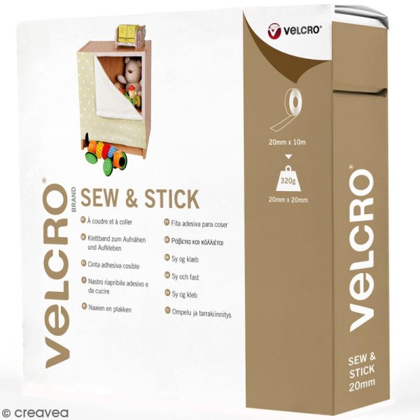 Ruban Velcro pour tissus - A coller ou à coudre - Blanc - 20 mm x 10 m - Photo n°1