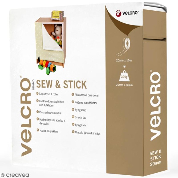 Ruban Velcro pour tissus - A coller ou à coudre - Noir - 20 mm x 10 m - Photo n°1