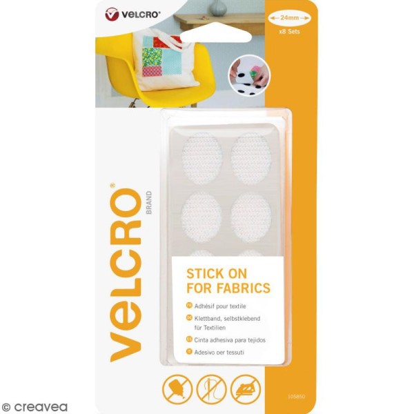 Ovales Velcro pour tissus - A coller - Blanc - 24 mm - 8 pcs - Velcro à  coudre - Creavea