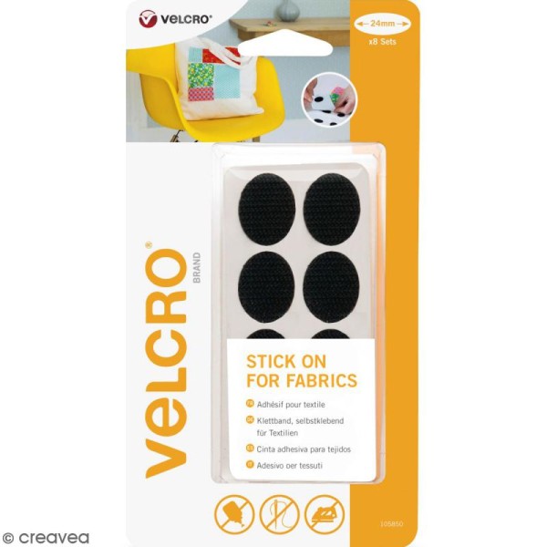 Ovales Velcro pour tissus - A coller - Noir - 24 mm - 8 pcs - Photo n°1