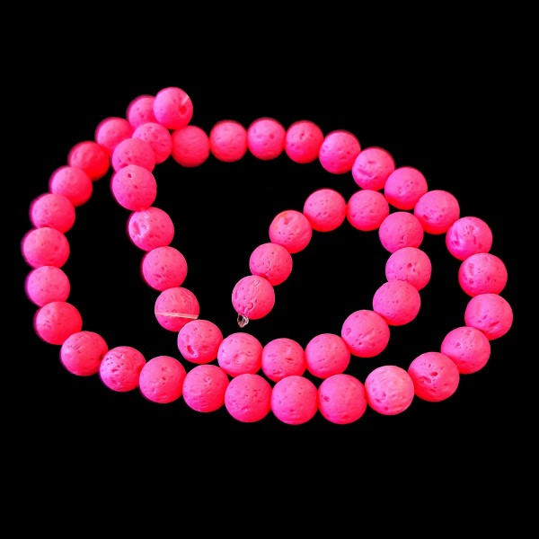 Fil de 46 perles rondes 8mm 8 mm en pierre de lave rose teintée - Photo n°2