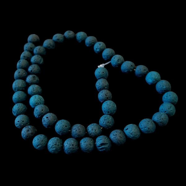 Fil de 46 perles rondes 8mm 8 mm en pierre de lave bleu marine gris teintée - Photo n°2