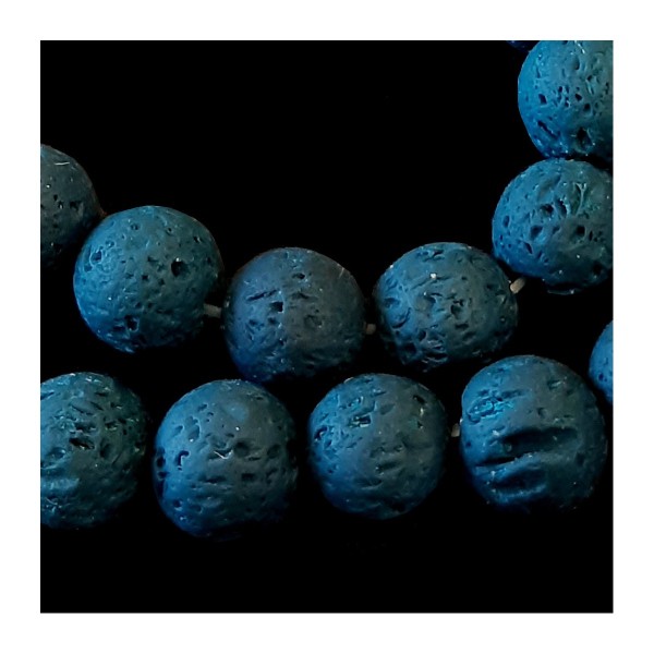 Fil de 46 perles rondes 8mm 8 mm en pierre de lave bleu marine gris teintée - Photo n°1