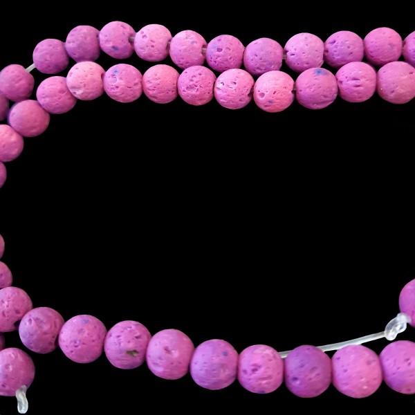 Fil de 62 perles rondes 6mm 6 mm en pierre de lave violet teintée - Photo n°2