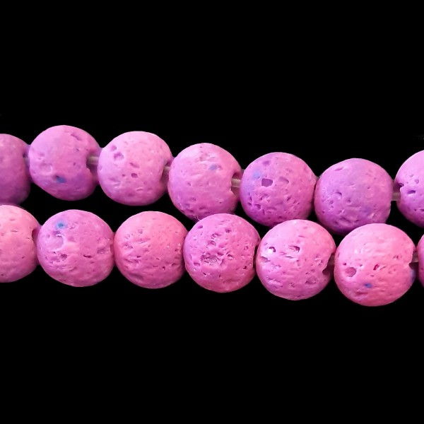 Fil de 62 perles rondes 6mm 6 mm en pierre de lave violet teintée - Photo n°1