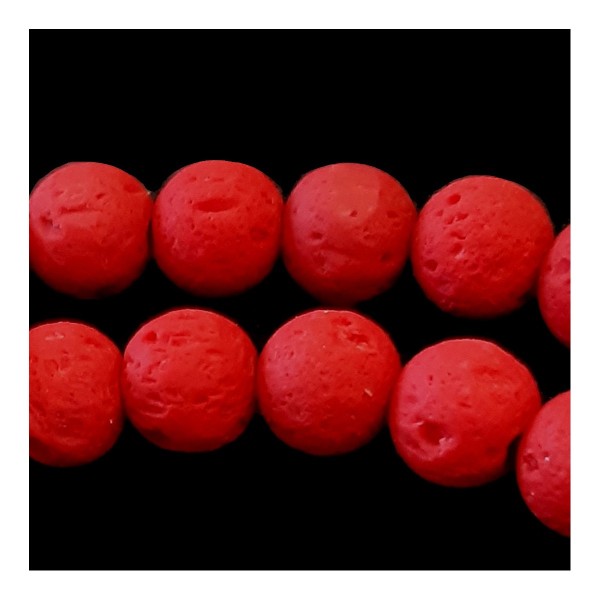 Fil de 62 perles rondes 6mm 6 mm en pierre de lave rouge teintée - Photo n°1