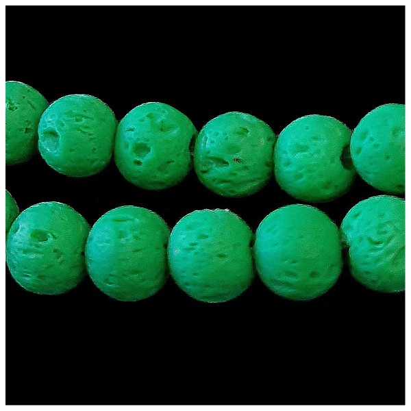 Fil de 62 perles rondes 6mm 6 mm en pierre de lave vert teintée - Photo n°1
