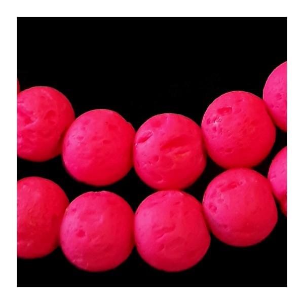 Fil de 62 perles rondes 6mm 6 mm en pierre de lave rose teintée - Photo n°1