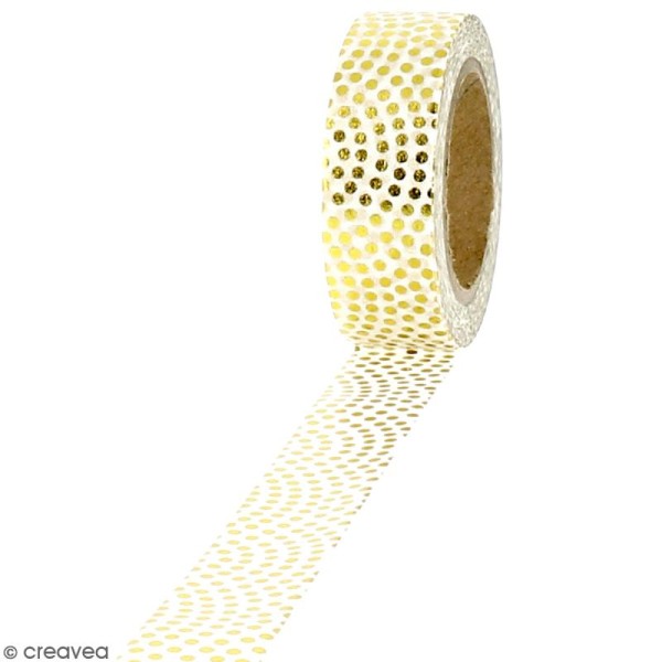 Washi Tape effet foil - Pois dorés sur fond blanc - 1,5 cm x 10 m - Photo n°1