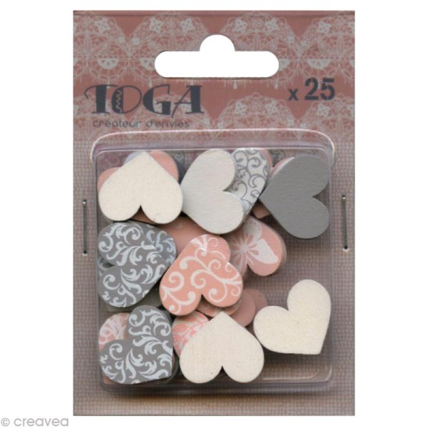 Confettis en bois - Coeurs - Rose et gris - 2 cm - 25 pcs - Photo n°1