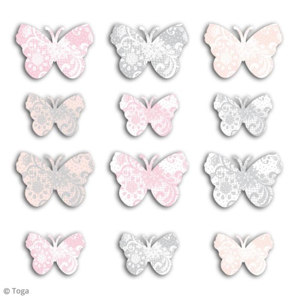 Die cut Toga - Papillons - Rose, gris - 60 pcs - Photo n°2