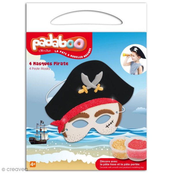Kit de pâte à modeler Padaboo - 4 masques pirate - Photo n°1