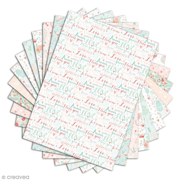 Papier scrapbooking Toga - Color Factory - Coeurs et feuillages - 48 feuilles en A4 - Photo n°2