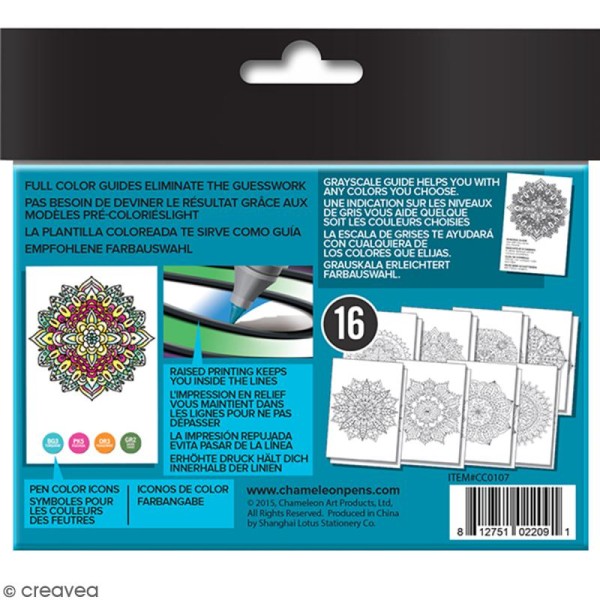 Cartes à colorier pour marqueurs Chameleon - Mini mandalas - 10 x 15 cm - 16 pcs - Photo n°3